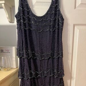 Patra size 12 purple/eggplant beaded tiered midi dress